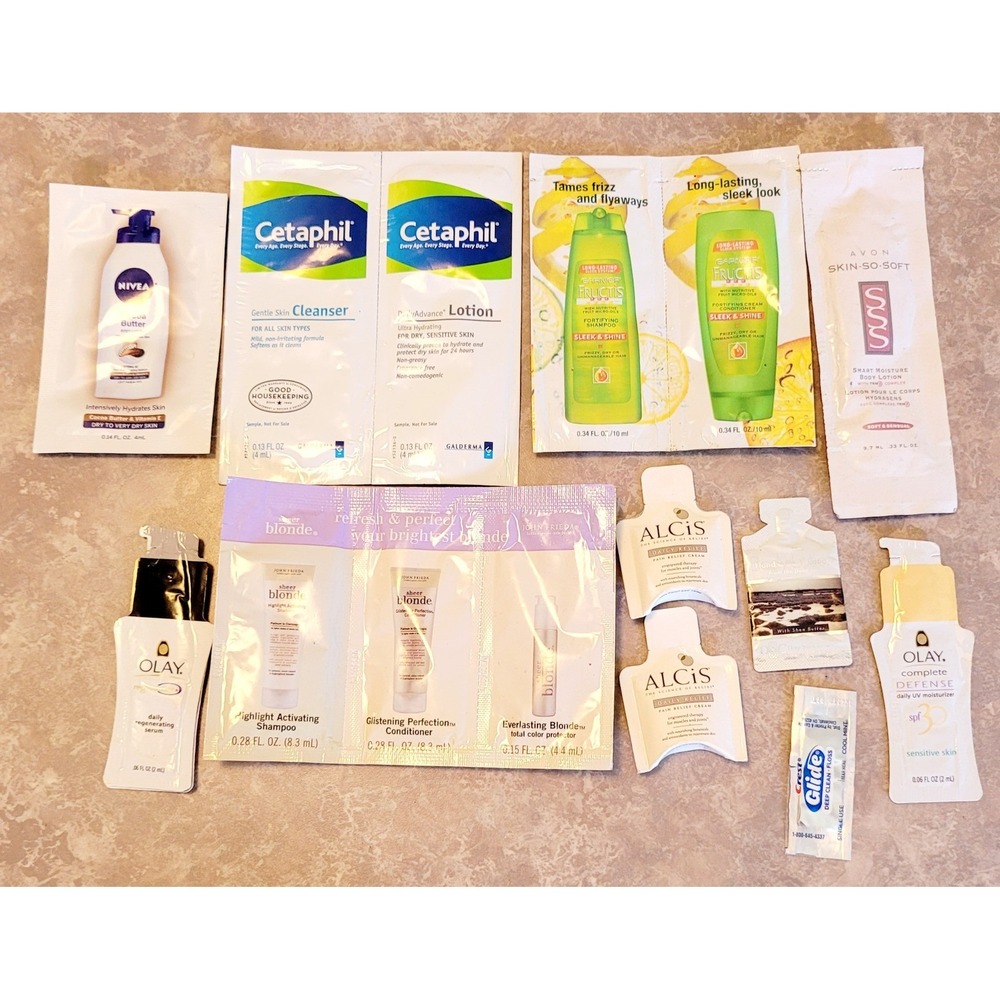 Lot 14 Assorted Beauty Skincare Samples‎ Nivea Cetaphil Olay Fructis Avon Alcis
